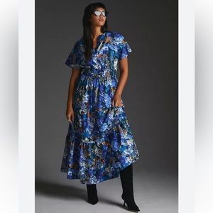 Anthropologie Somerset maxi dress blue print boho wedding cocktail party summer